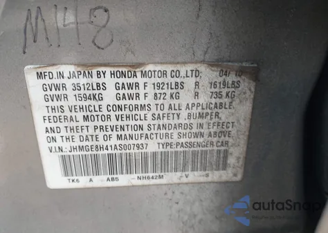 2010 Honda Fit Sport z USA, uszkodzony, nr VIN JHMGE8H41AS007937